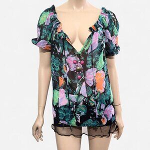Moda International Vintage beaded boho fairy chiffon top blouse size S